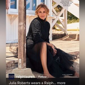 Ralph Lauren Black on Black Embroidered Tulle & Lace Tiered Maxi Ball Skirt